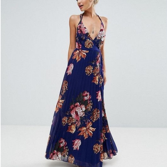 ASOS Petite Pleated Strappy Floral Maxi Wrap Dress - Picture 3 of 10